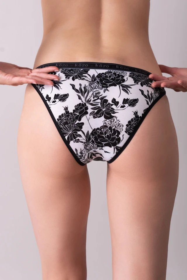 Ženske gaće String bikini - Floral white/black