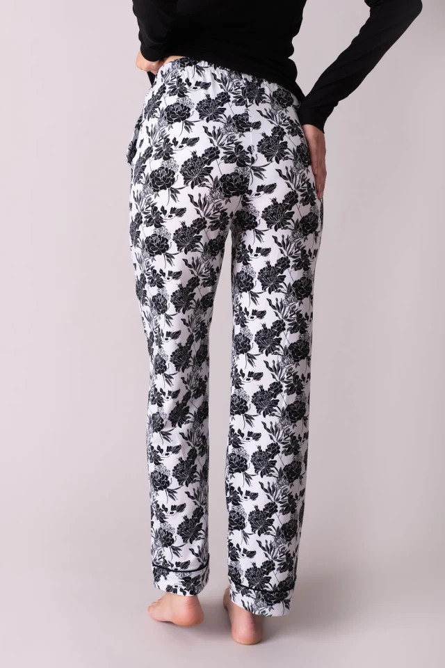 Ženska pidžama donji dio - Floral white/black