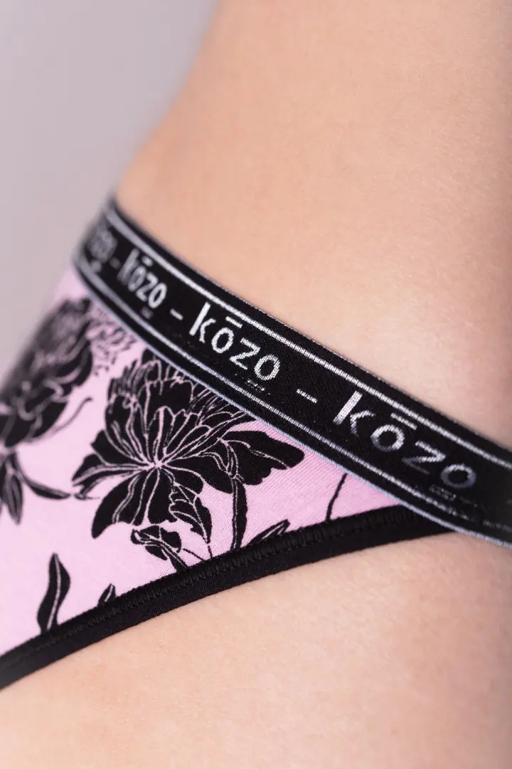 Ženske gaće String bikini - Floral pink/black
