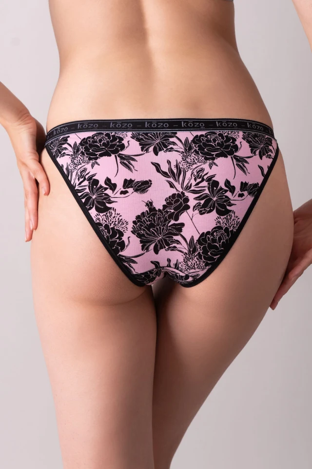 Ženske gaće String bikini - Floral pink/black