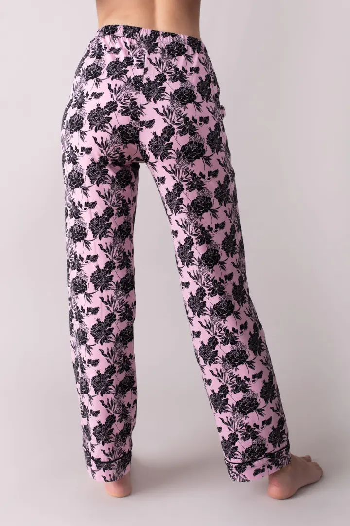 Ženska pidžama donji dio - Floral pink/black