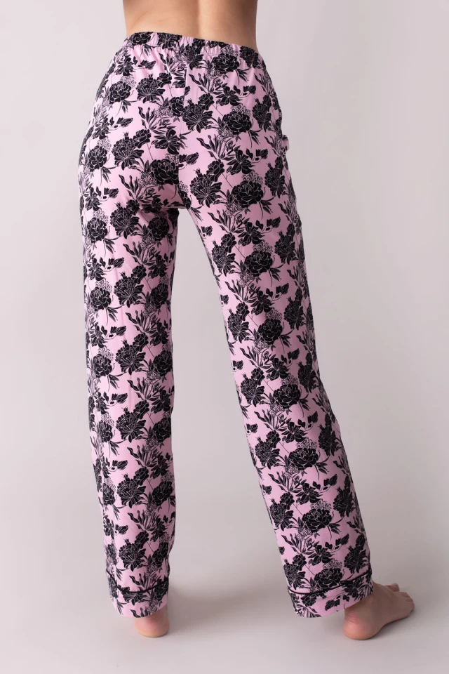 Ženska pidžama donji dio - Floral pink/black